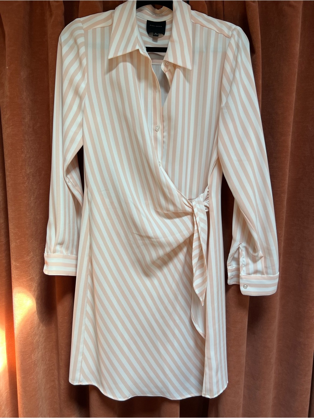 Alex Marie Pink & White Striped Wrap Shirt Dress
